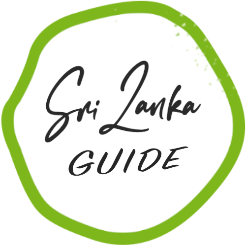 En logotyp med texten Sri Lanka Guide på vit bakgrund med grön ram